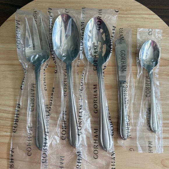 Vtg Gorham Melon Bud 5 Pc Hostess Set Frosted Stainless Flatware Elegant - Picture 1 of 4